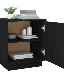 Comodini Nero 2 Pz 40x34x45 Cm In Legno Massello Di Pino