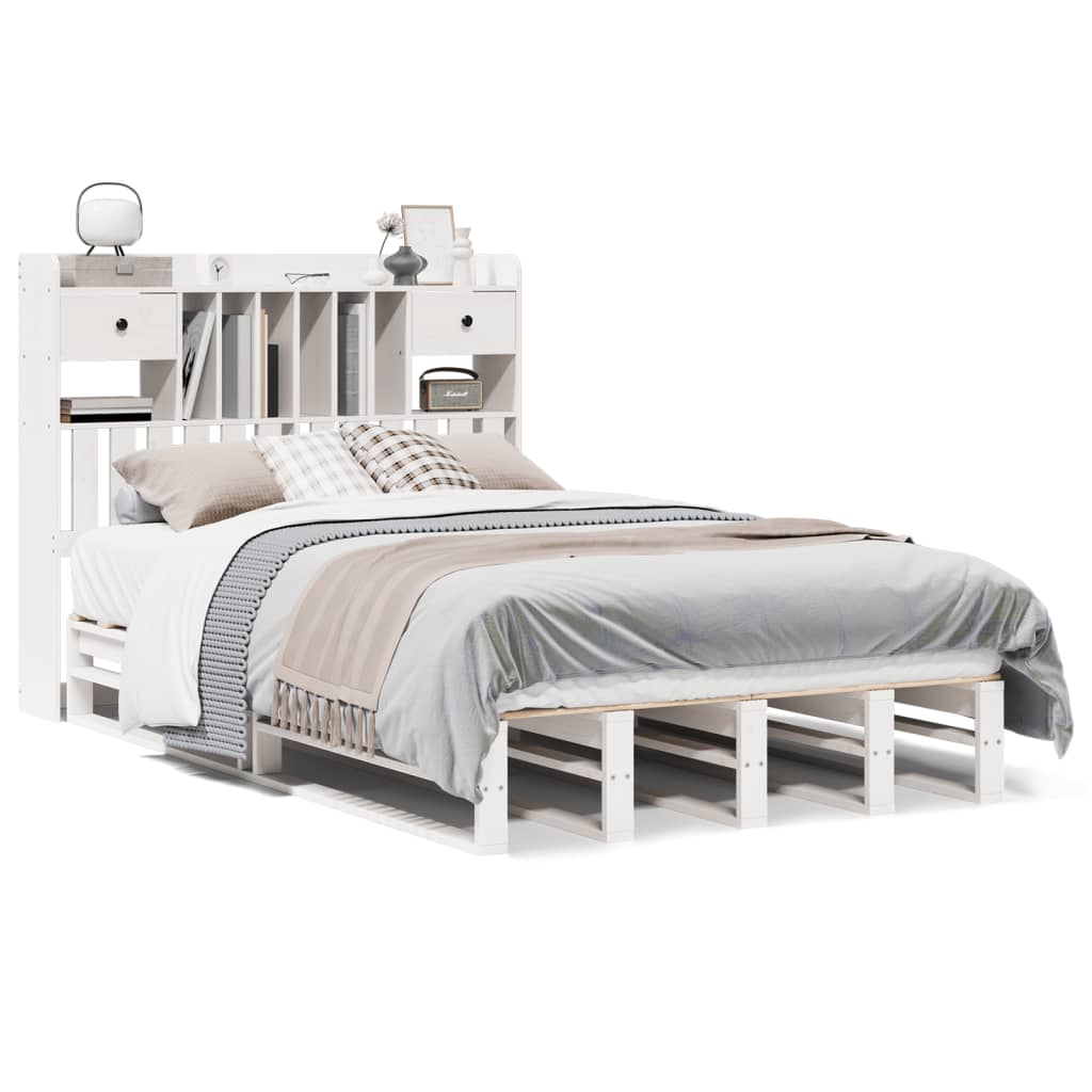 Letto Libreria Senza Materasso Bianco 135x190 Cm Legno Di Pino