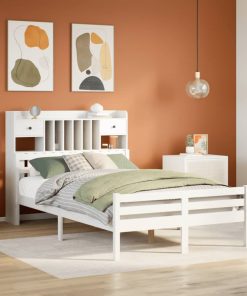 Letto Libreria Senza Materasso Bianco 135x190 Cm Legno Di Pino
