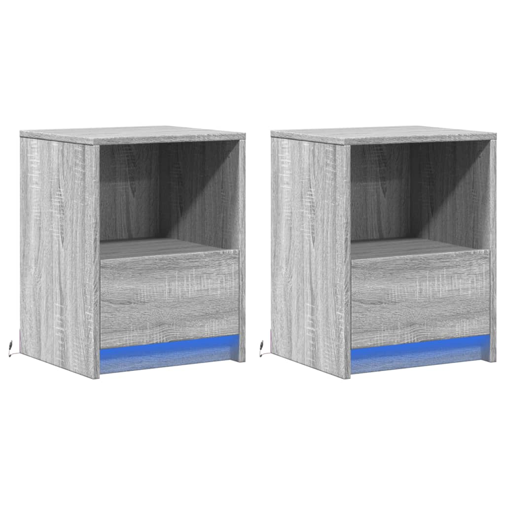 Comodini Con Luci Led 2pz Grigio Sonoma In Legno Multistrato