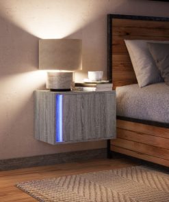 Comodino A Parete Con Luci Led Grigio Sonoma