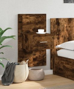 Comodino A Parete Con Luci Led Rovere Fumo