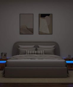 Comodini 2 Pz Con Luci Led Legno Antico 60x35x40 cm