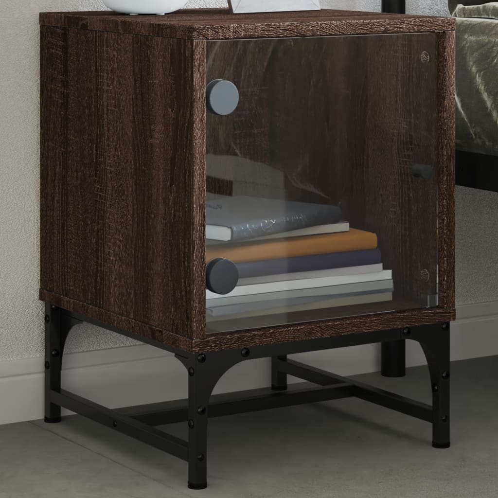 Comodini Con Ante In Vetro 2pz Rovere Marrone 35x37x50 cm