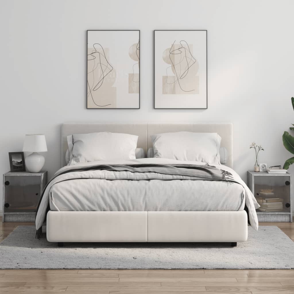 Comodini Con Ante In Vetro 2pz Grigio Sonoma 35x37x42 cm