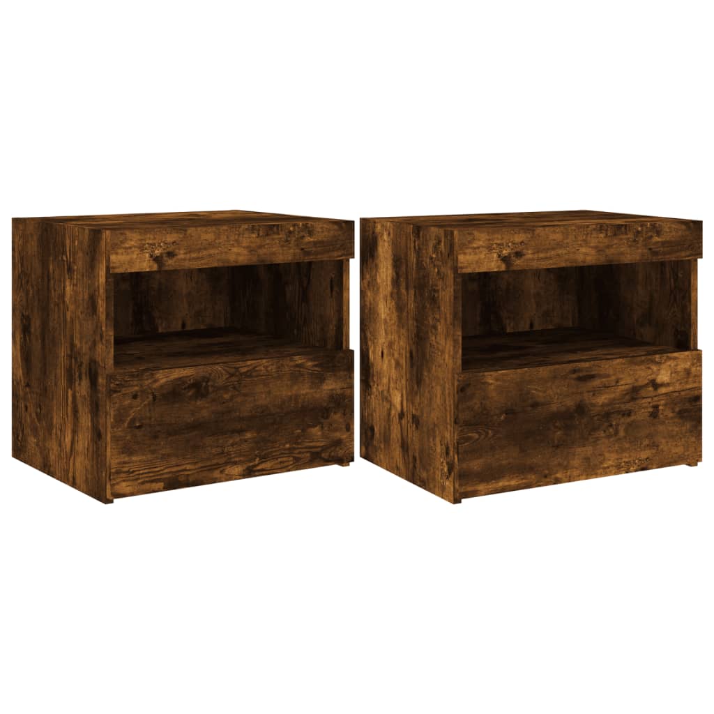 Comodini Con Luci Led 2pz Rovere Fumo 50x40x45 cm