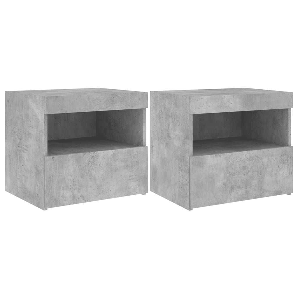 Comodini Con Luci Led 2pz Grigio Cemento 50x40x45 cm