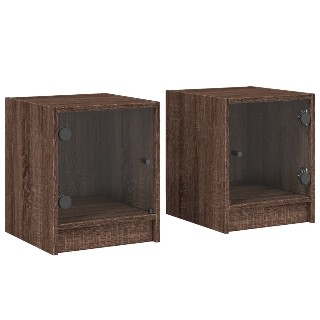 Comodini Con Ante In Vetro 2pz Rovere Marrone 35x37x42 cm