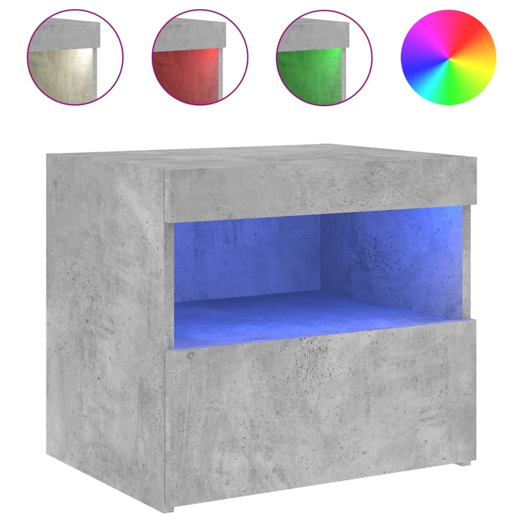 Comodini Con Luci Led 2pz Grigio Cemento 50x40x45 cm - Image 5
