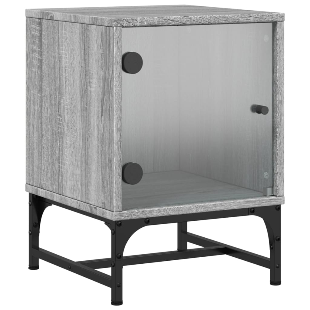 Comodini Con Ante In Vetro 2pz Grigio Sonoma 35x37x50 cm