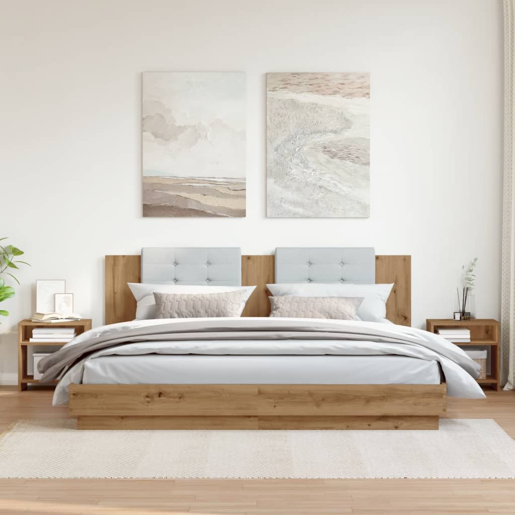 Comodini 2pz Rovere Artigianale 40x30x40 Cm In Truciolato