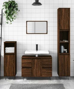 Armadietto Bagno Rovere Marrone 80x33x60cm In Legno Multistrato