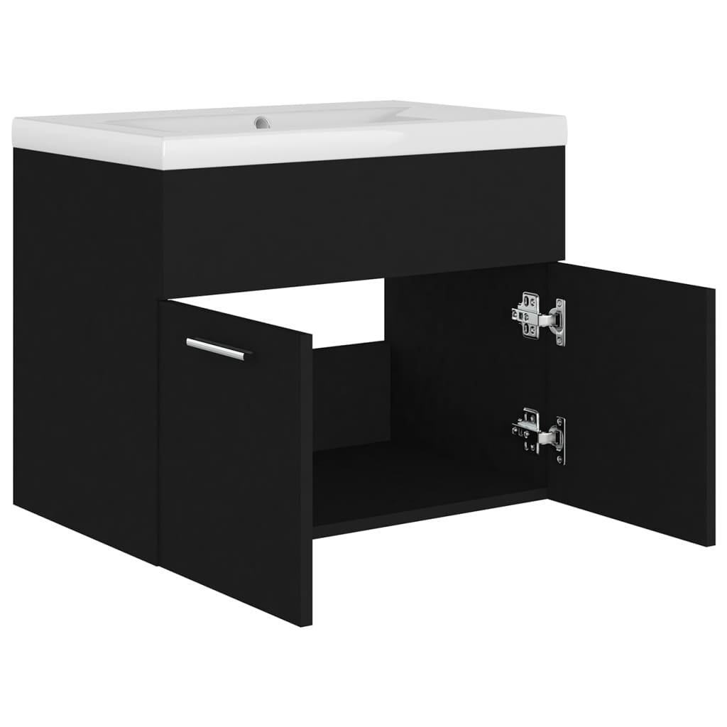 Mobile Bagno Con Lavabo Integrato Nero In Truciolato - Image 6