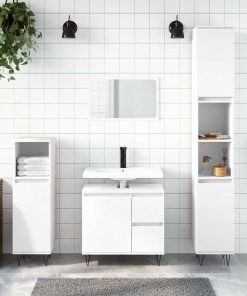 Armadietto Da Bagno Bianco 65x33x60 Cm In Legno Multistrato
