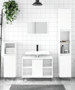 Armadietto Bagno Bianco Lucido 30x30x100cm In Legno Multistrato