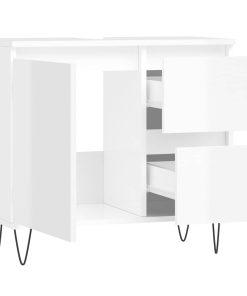 Armadietto Bagno Bianco Lucido 65x33x60cm In Legno Multistrato