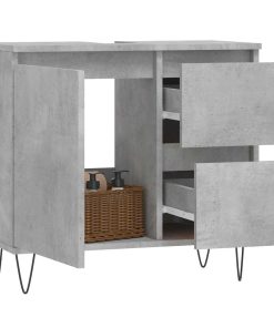 Armadietto Da Bagno Grigio Cemento 65x33x60cm Legno Multistrato