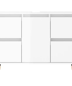 Armadietto Bagno Bianco Lucido 80x33x60cm In Legno Multistrato