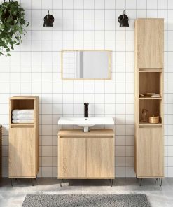 Mobile Da Bagno Rovere Sonoma 58x33x60 Cm In Legno Multistrato