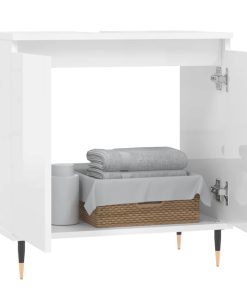 Armadietto Bagno Bianco Lucido 58x33x60cm In Legno Multistrato