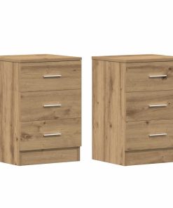 Comodini 2 Pz Rovere Artigianale 38x35x55 Cm Legno Multistrato