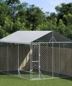 Cuccia Cani Da Esterno Tetto Argento 3x4,5x2,5m Acciaio Zincato