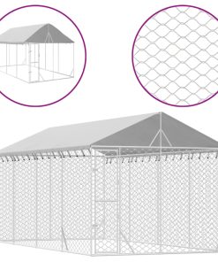 Cuccia Cani Da Esterno Tetto Argento 3x6x2,5 M Acciaio Zincato