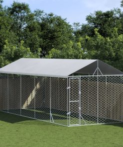 Cuccia Cani Da Esterno Tetto Argento 3x7,5x2,5m Acciaio Zincato