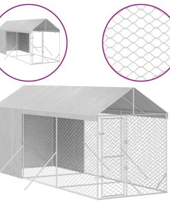 Cuccia Cani Da Esterno Tetto Argento 2x6x2,5 M Acciaio Zincato