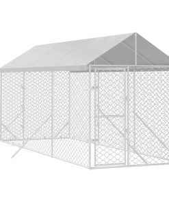 Cuccia Cani Da Esterno Tetto Argento 2x6x2,5 M Acciaio Zincato