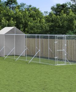 Cuccia Cani Da Esterno Tetto Argento 2x10x2,5 M Acciaio Zincato