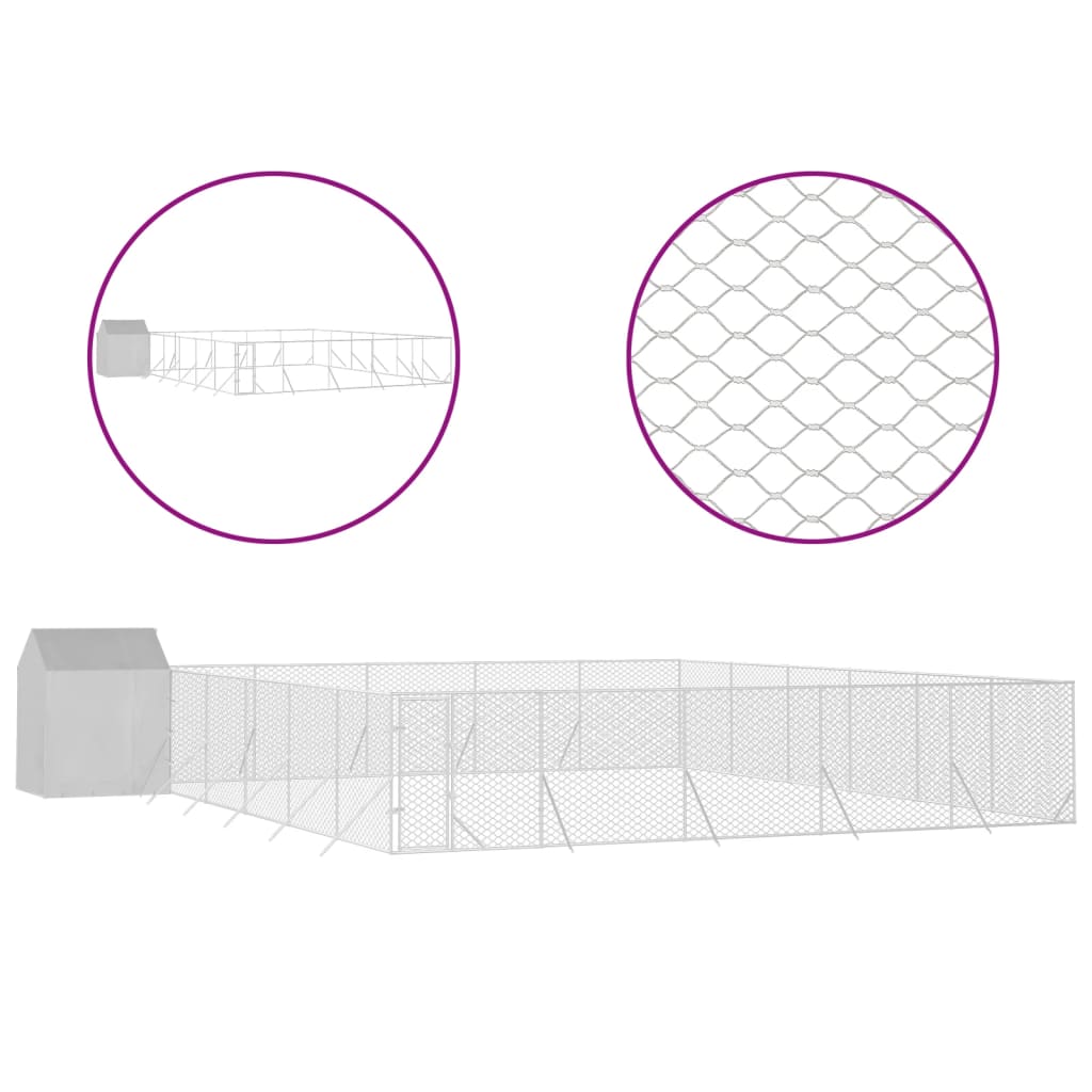 Cuccia Cani Da Esterno Tetto Argento 12x12x2,5m Acciaio Zincato