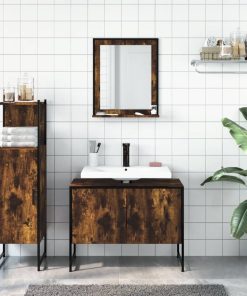 Set Mobili Da Bagno 3 Pz Rovere Fumo In Legno Multistrato