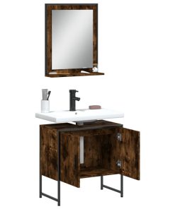 Set Mobili Da Bagno 2 Pz Rovere Fumo In Legno Multistrato