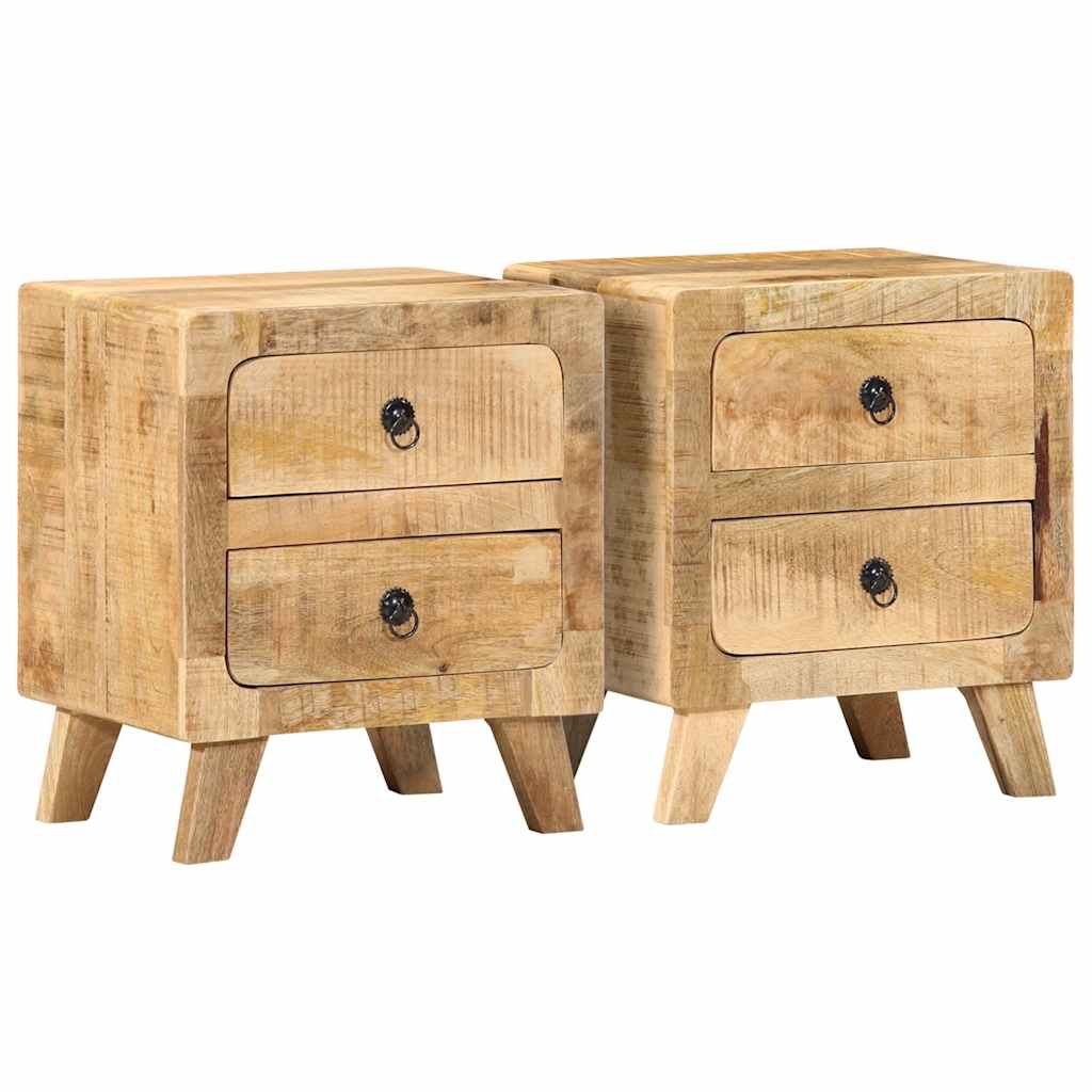 Comodini 2pz 40x32x46 Cm In Legno Massello Di Mango Grezzo