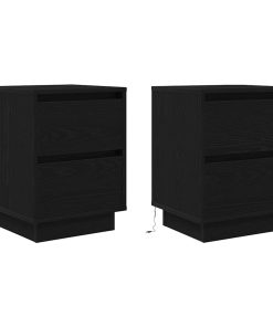 Comodini Con Luci Led 2 Pz Nero 38x34x50 cm