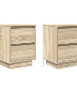 Comodini Con Luci A Led 2 Pz Rovere Sonoma 38x34x50 cm