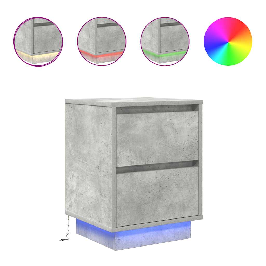 Comodini Con Luci A Led 2 Pz Grigio Cemento 38x34x50 cm