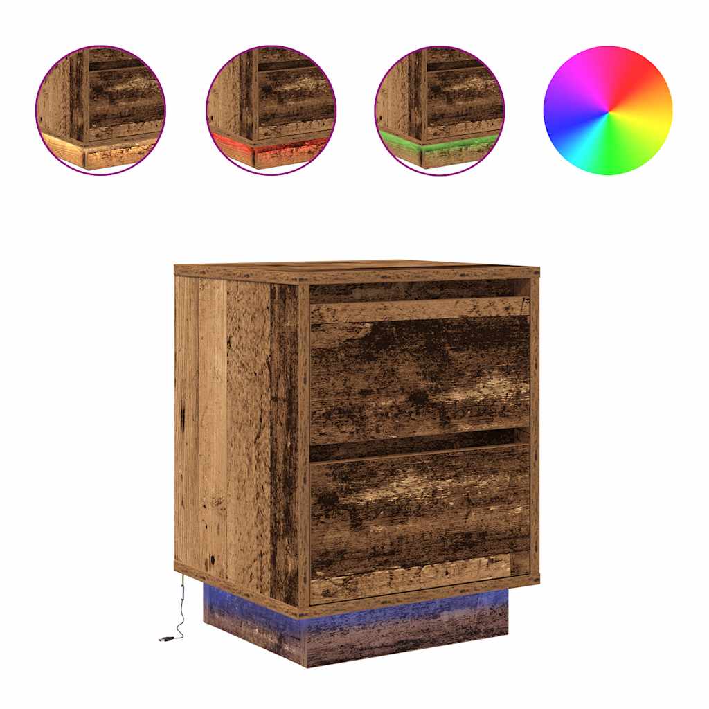 Comodini Con Luci A Led 2 Pz Legno Antico 38x34x50 cm