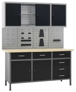 Banco Da Lavoro Con 4 Pannelli A Parete E 2 Armadietti