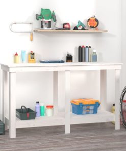 Banco Da Lavoro Bianco 140x50x80 Cm In Legno Massello Di Pino