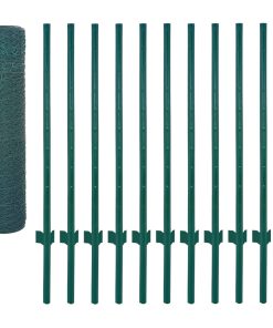 Rete Per Recinzione Con Pali In Acciaio 25x0,5 M Verde