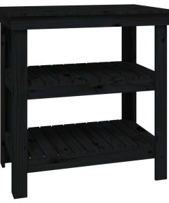 Banco Da Lavoro Nero 78,5x50x80 Cm In Legno Massello Di Pino