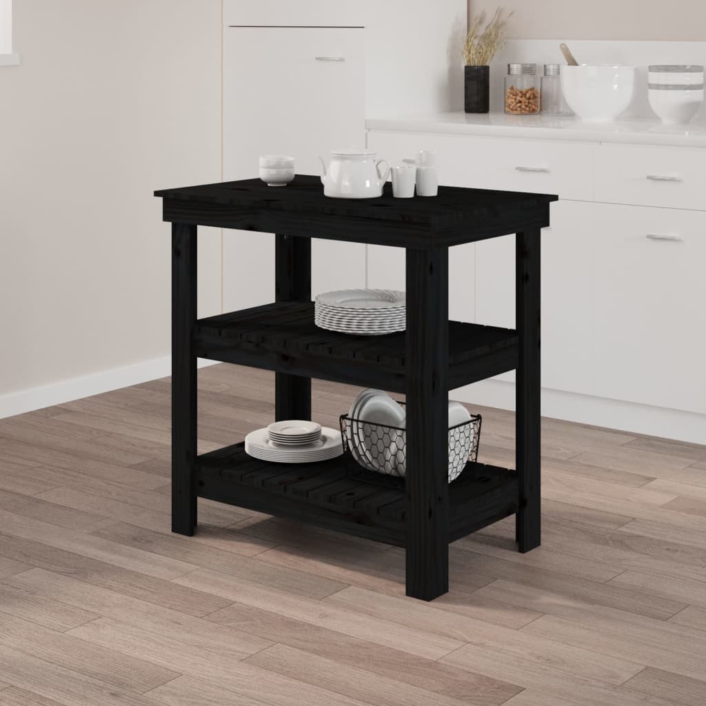 Banco Da Lavoro Nero 78,5x50x80 Cm In Legno Massello Di Pino - Image 2