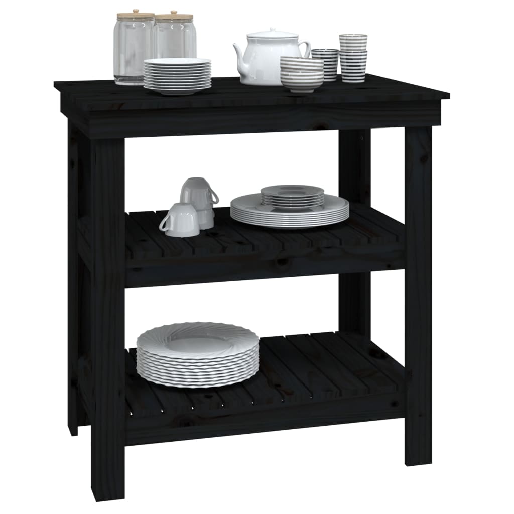 Banco Da Lavoro Nero 78,5x50x80 Cm In Legno Massello Di Pino - Image 3