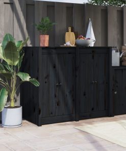 Ante Da Cucina Da Esterno 2pz Nere 50x9x82cm Legno Massello Di Pino