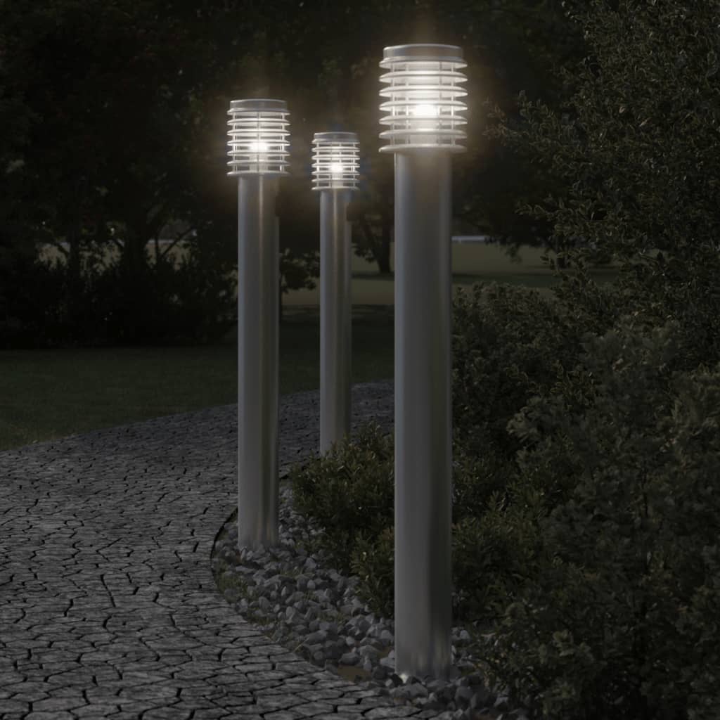 Lampade Da Terra Esterni Con Presa 3 Pz Argento 110 Cm Acciaio - Image 3