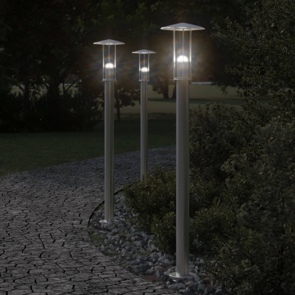 Lampade Da Terra Per Esterni 3 Pz Argento 100cm In Acciaio Inox