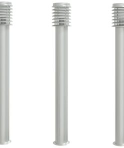 Lampade Da Terra Per Esterni 3 Pz Argento 110cm In Acciaio Inox