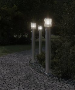 Lampada Da Terra Per Esterni Sensore Argento 3 Pz 110cm Acciaio